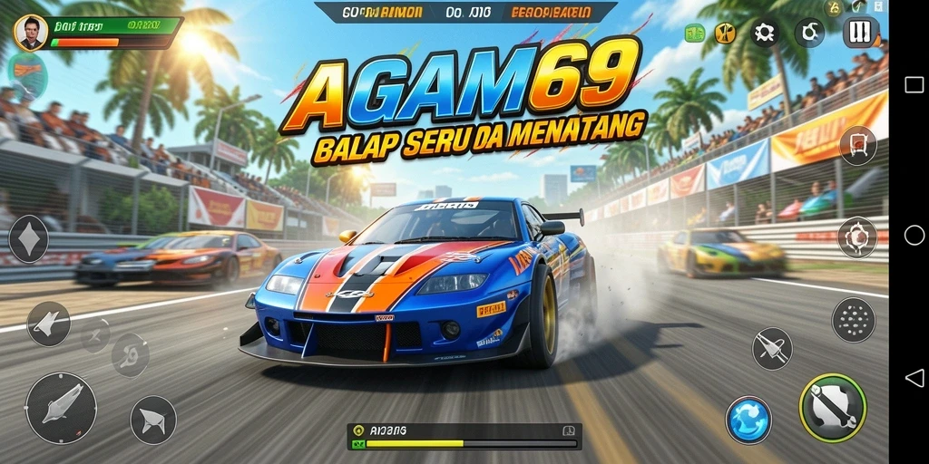 Screenshot gameplay AGAM69 menampilkan aksi balapan yang mendebarkan dan grafis menawan.