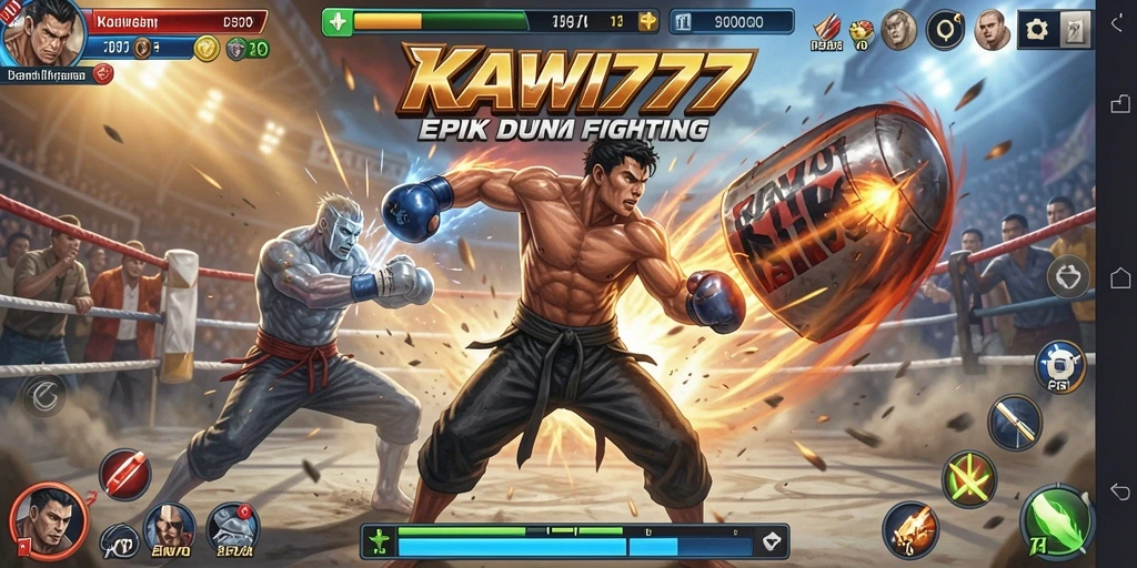 Tampilan gameplay KAWI777 yang menegangkan di arena pertarungan.