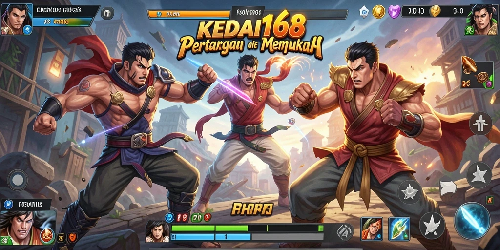 Screenshot KEDAI168 menunjukkan aksi pertarungan yang intens dan karakter yang menarik.
