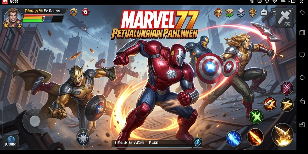 Tangkapan layar gameplay MARVEL77 menampilkan pertarungan seru dengan karakter pahlawan.