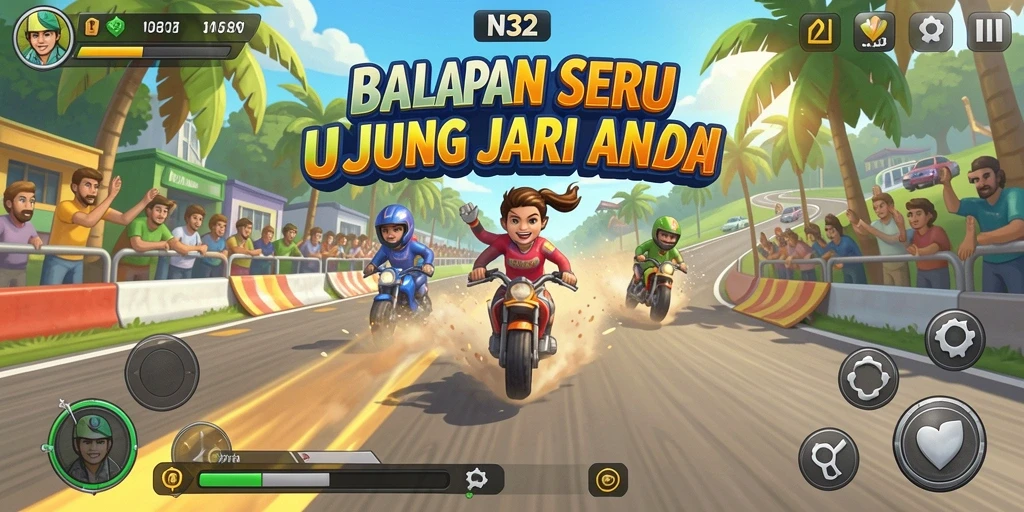 Tampilan gameplay N32 dengan aksi balapan yang seru dan grafik menarik.