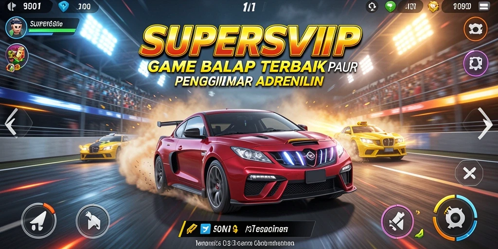 Tangkapan layar permainan yang mendebarkan dari balapan di SUPERSVIP.