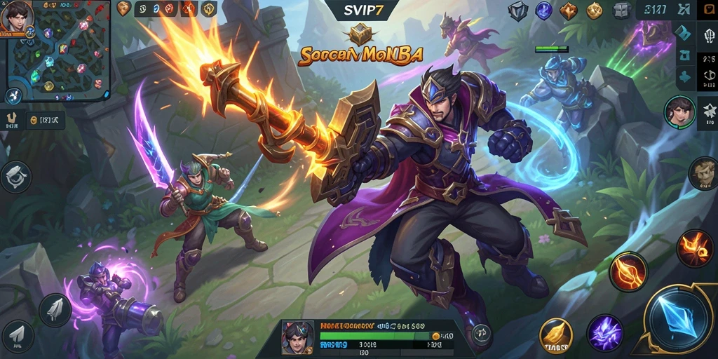 Tangkapan layar gameplay SVIP7 menunjukkan pertarungan seru antara tim-tim hero.